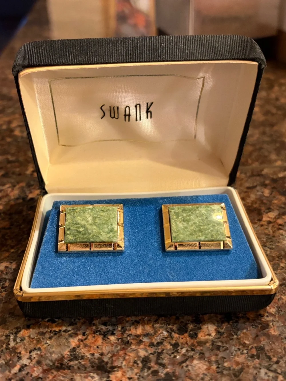VTG Swank Genuine Jade Rectangular Gold Cufflinks NWT Boxed